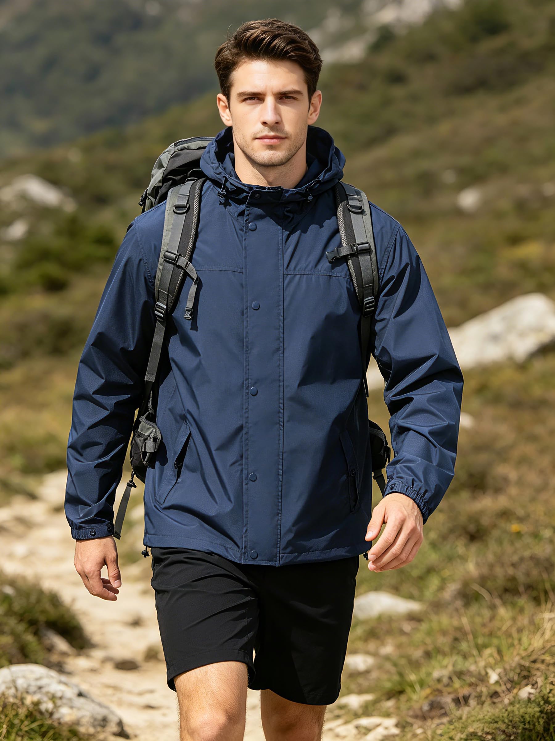 UIQUR hood and collar detail offering adjustable face protection from rain