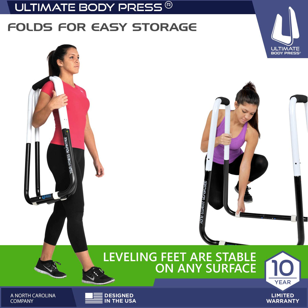 Ultimate Body Press adjustable leveling feet detail showing firm balance on uneven floors