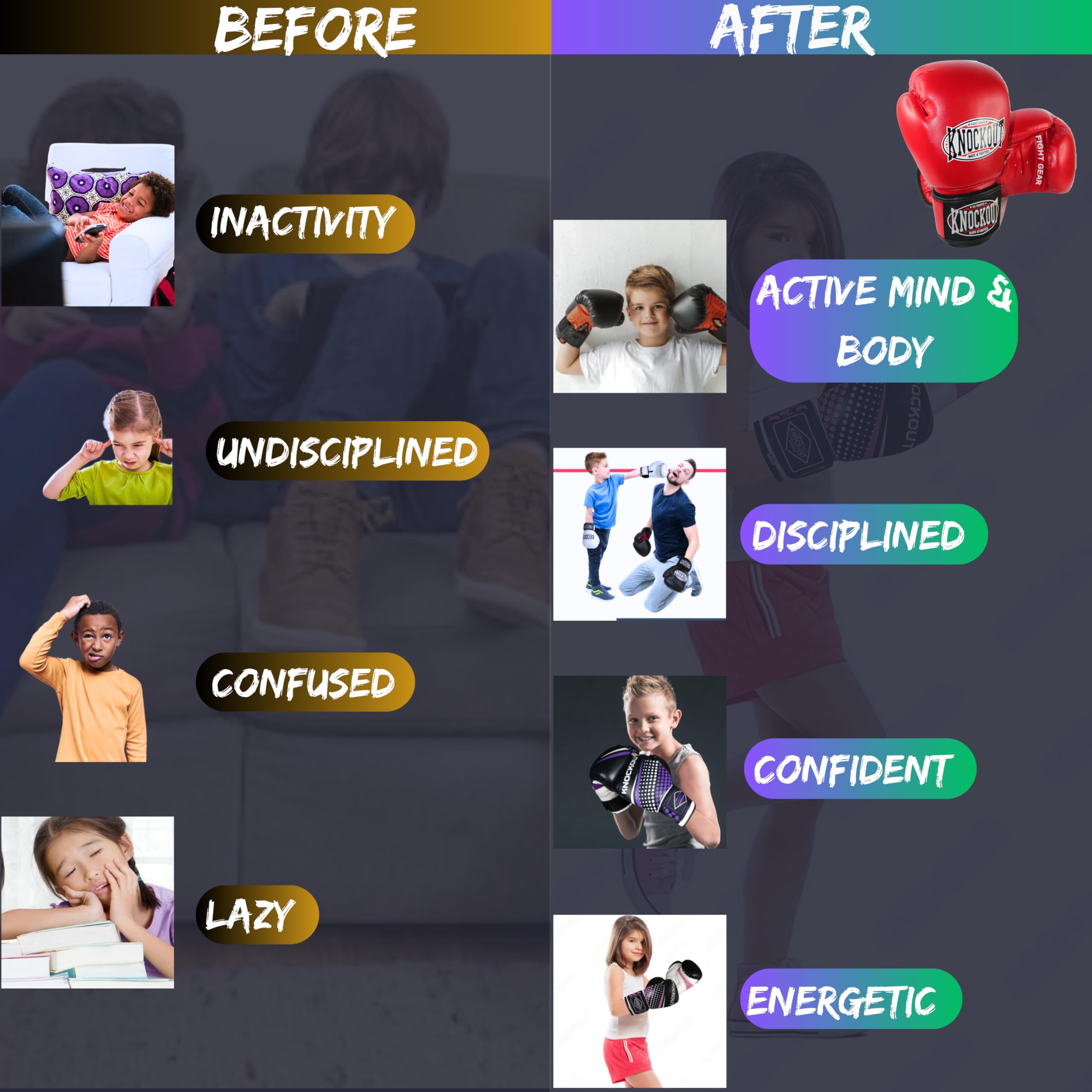 Ultimate Knockout size chart with glove weights for simple sizing decisions