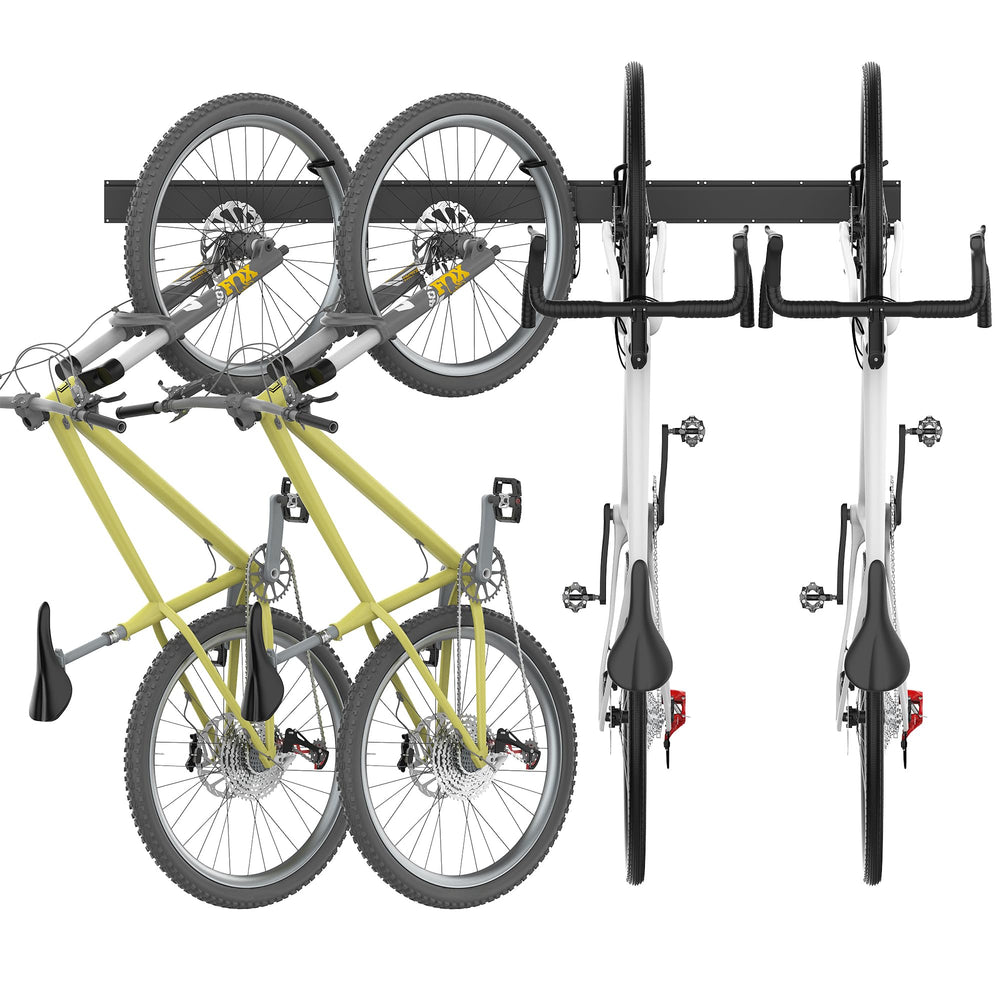 Ultrawall front view of wall-mounted rack showing neat bike organization and space saving