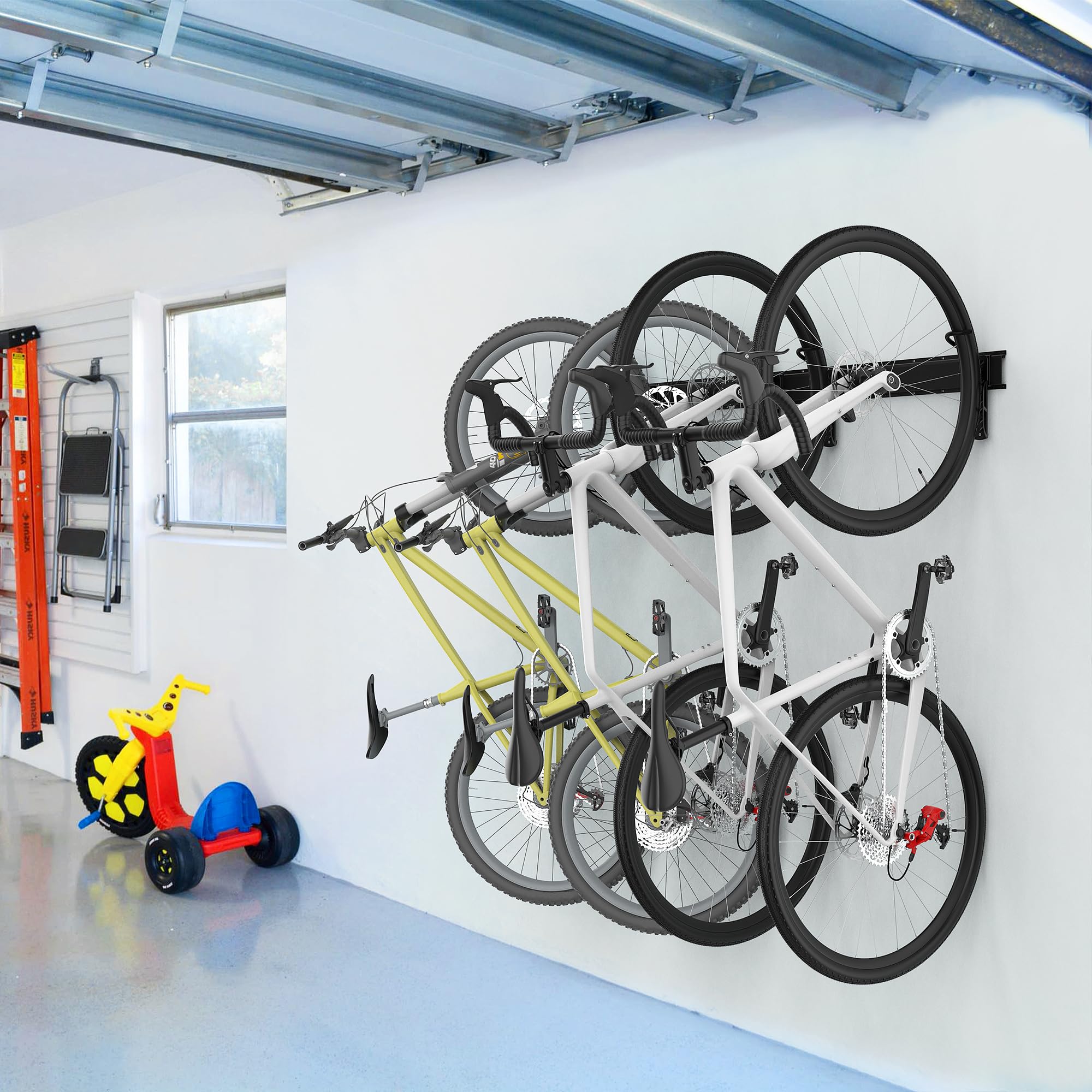 Ultrawall scale comparison with a bike illustrating compact footprint and clearance