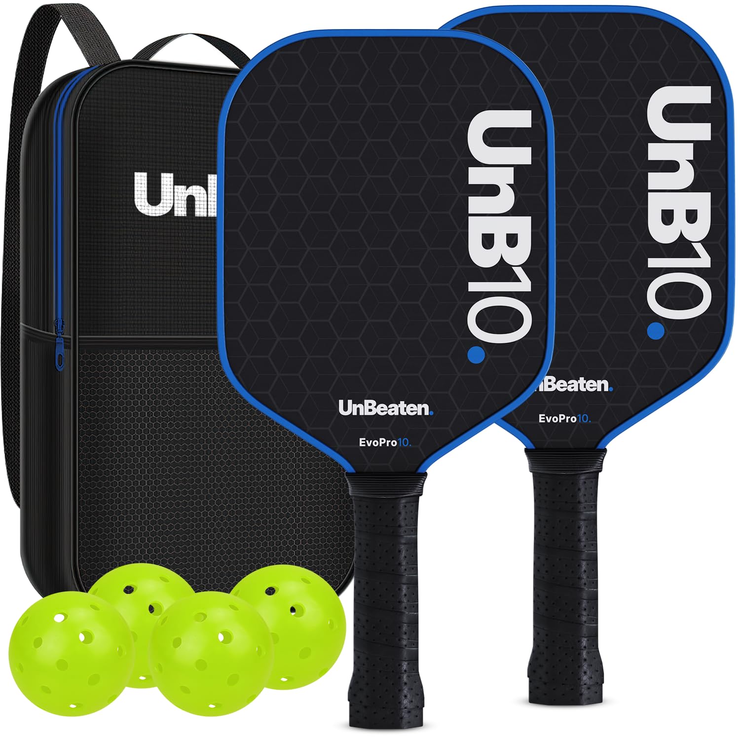 UNB10 paddle front view showing carbon fiber face and durable grit coating benefit