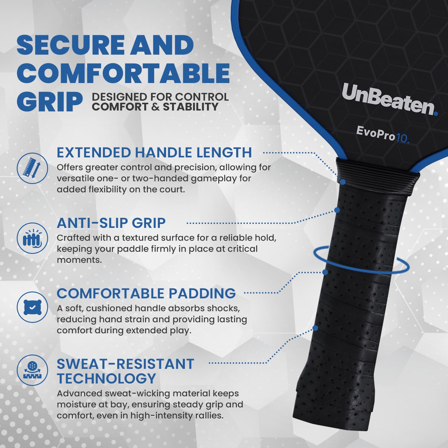 UNB10 paddle grip texture demonstrating comfortable handle and secure control
