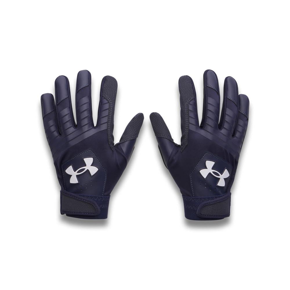 Under Armour boys gloves front view showing fit and glossy logo for confident play
