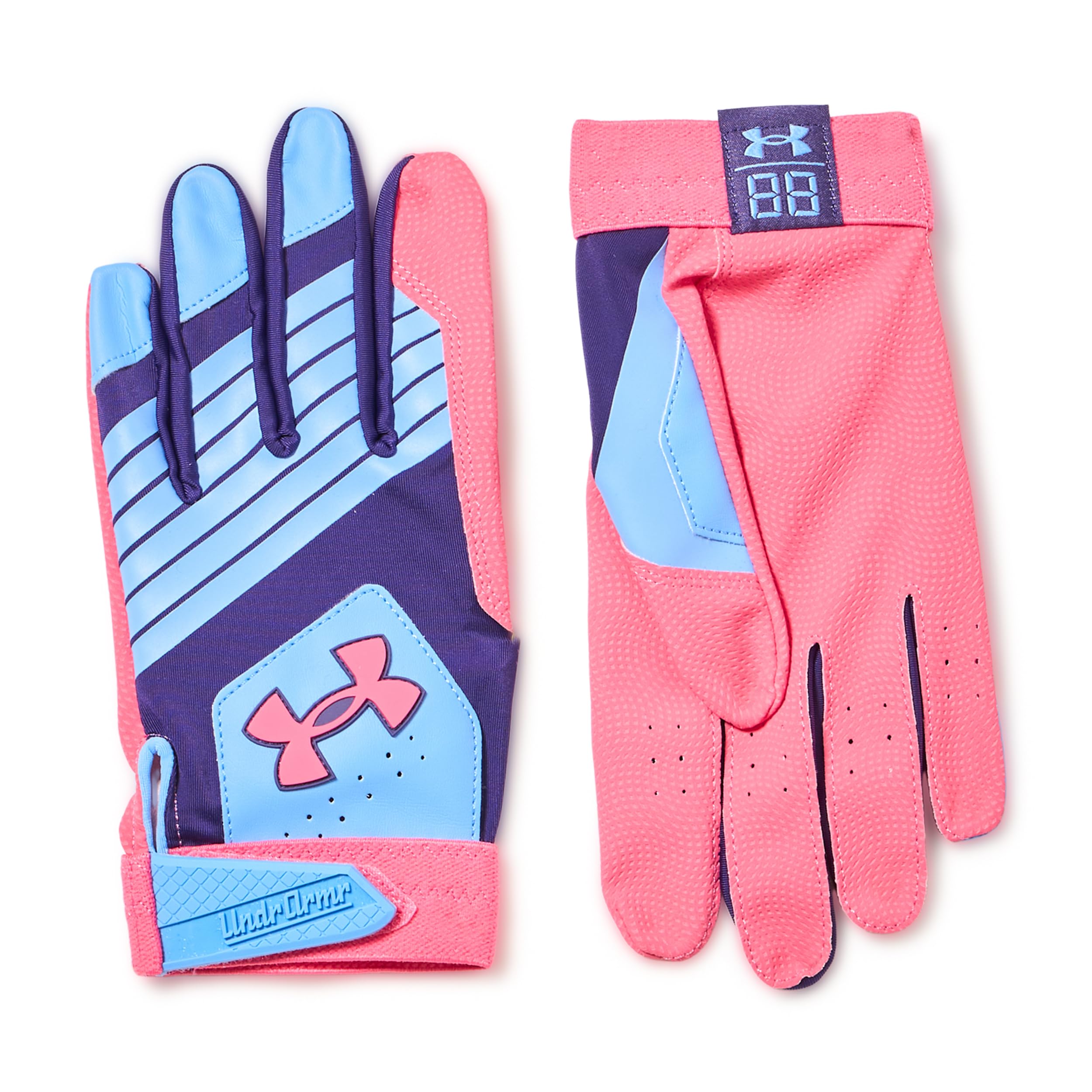 Under Armour youth gloves front view showing snug fit and glossy logo for confident grip
