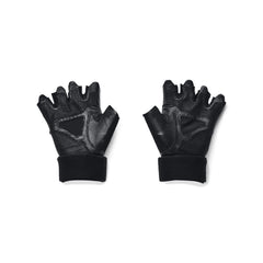 Under Armour glove on hand gripping barbell demonstrating wrist support and control
