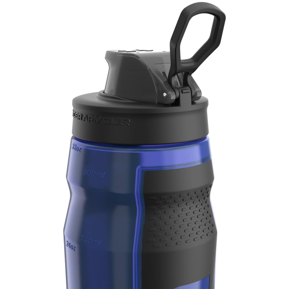 Under Armour cap open demonstrating one-hand pop-top for fast hydration