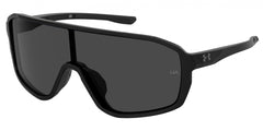 Under Armour UA Gameday front view showing shiny black frame and gray lenses for full coverage