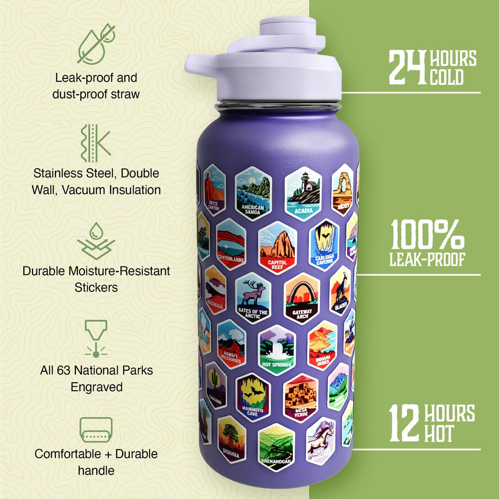 Underdog Games bottle in hiker's hand on trail demonstrating insulated temperature retention