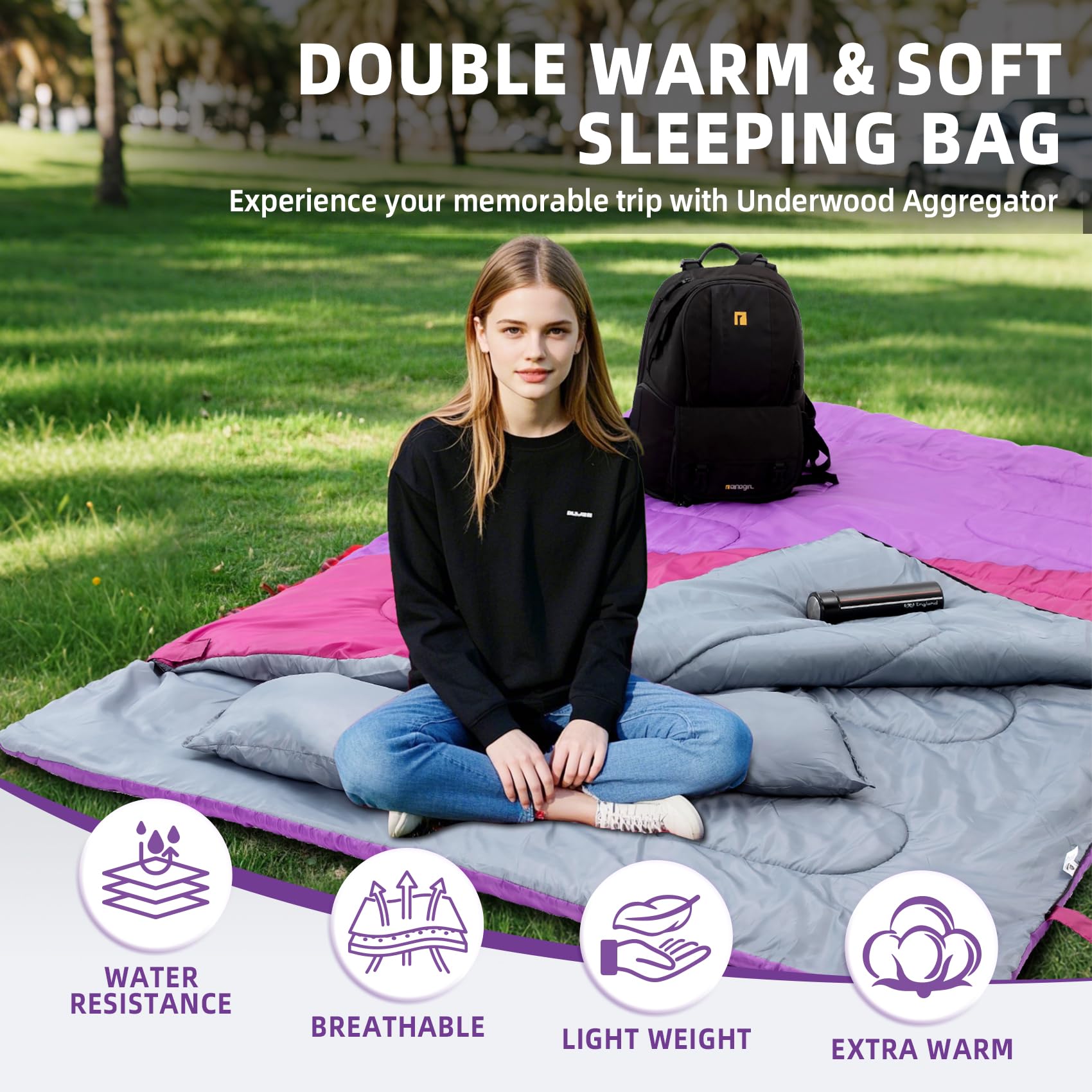 Underwood Aggregator two people sleeping in campsite shows ample shared sleeping space