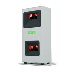 Uneekor front view showing compact launch monitor and ready-to-use benefit