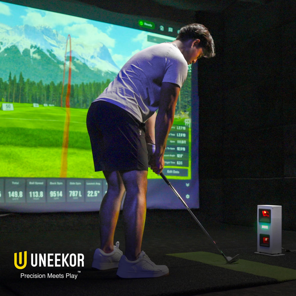 Uneekor home simulator setup showing immersive 4K play and competitive modes benefit