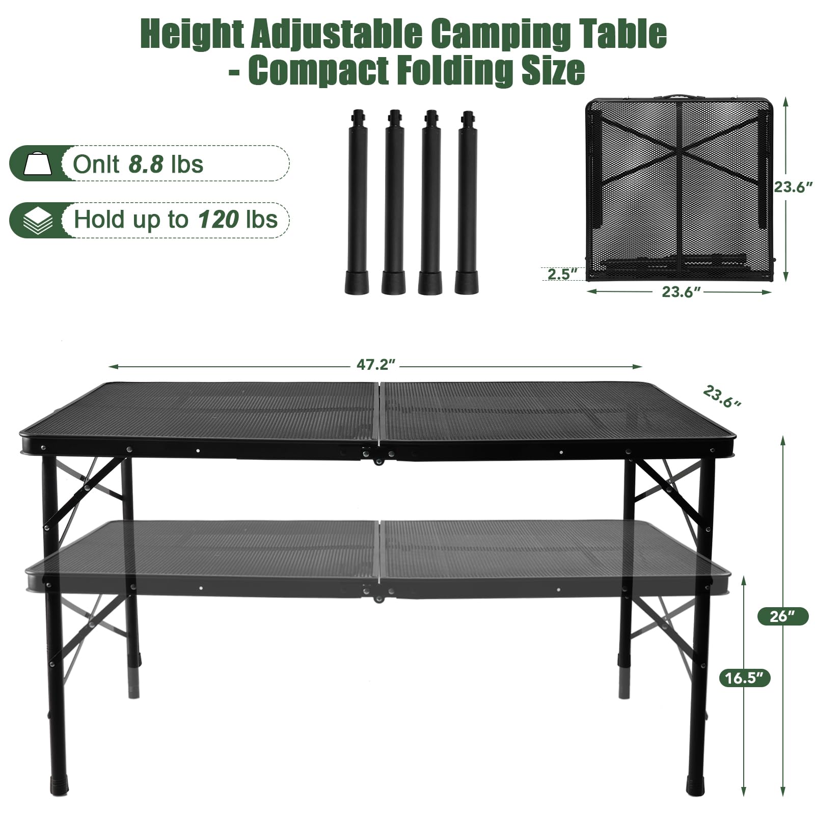 UNIFER table in high position holding a portable grill for safer cooking