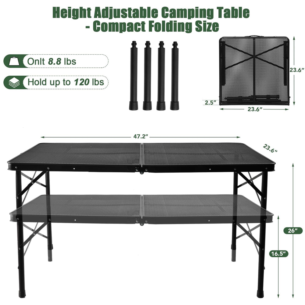 UNIFER table in high position holding a portable grill for safer cooking