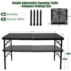 UNIFER table in high position holding a portable grill for safer cooking