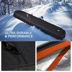 Unigear bag open with skis, boots, jacket inside demonstrating organized storage