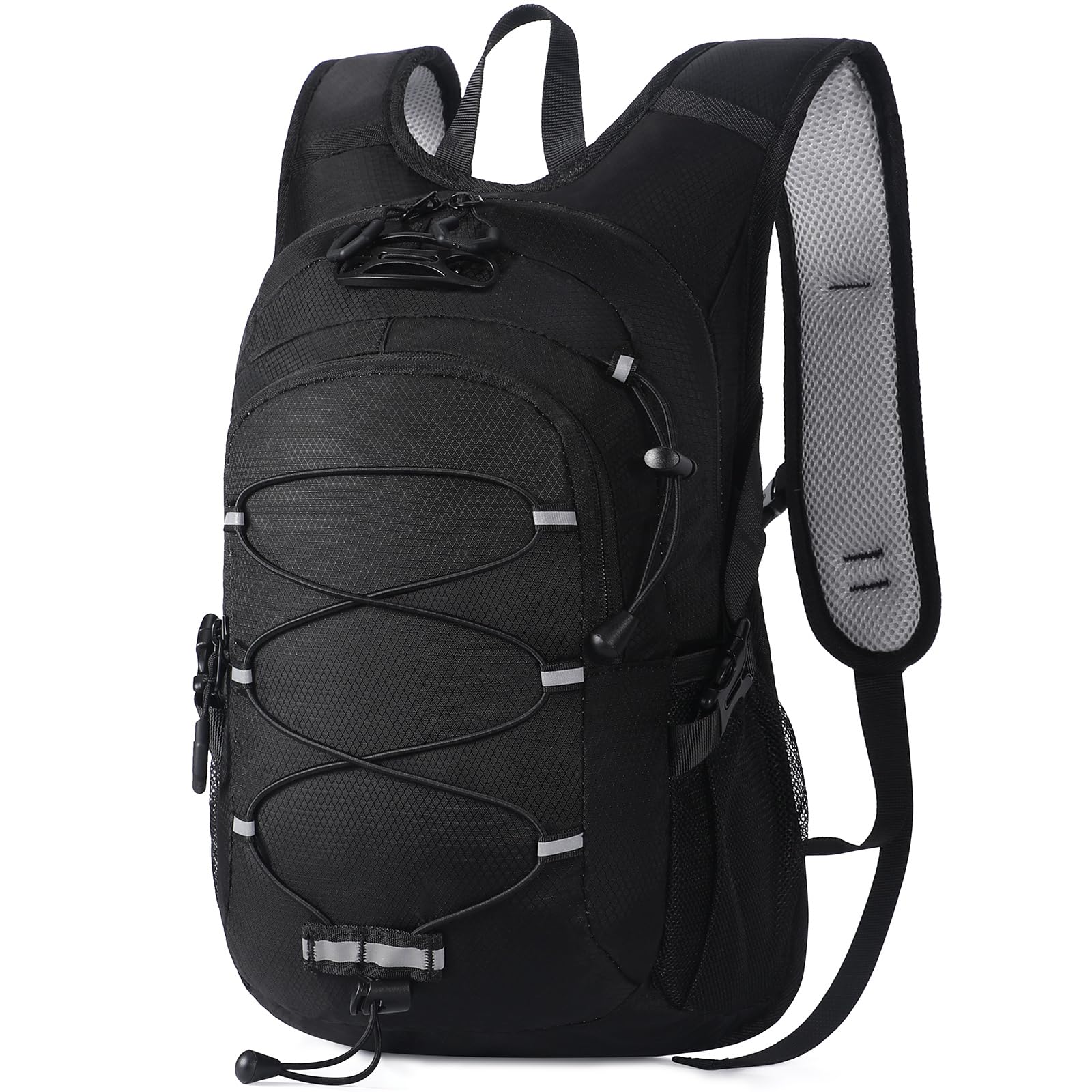 Unineovo front view of 12L kids hiking backpack showing pockets and zipper, durable organization benefit