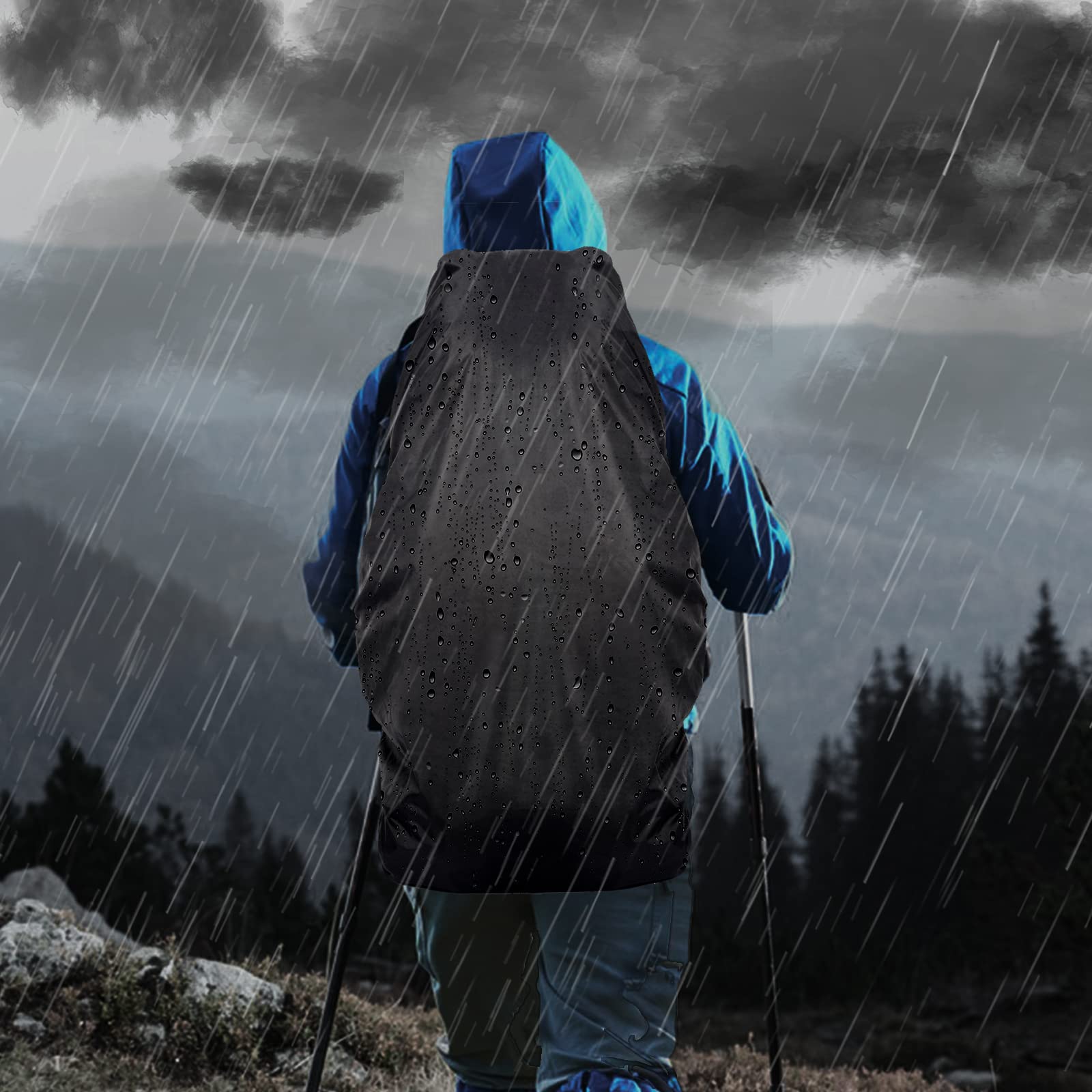 Unineovo pack with rain cover on trail protecting gear from wet weather