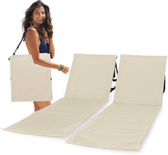 UNIPRIDE front view of two beige chairs showing portability and compact design