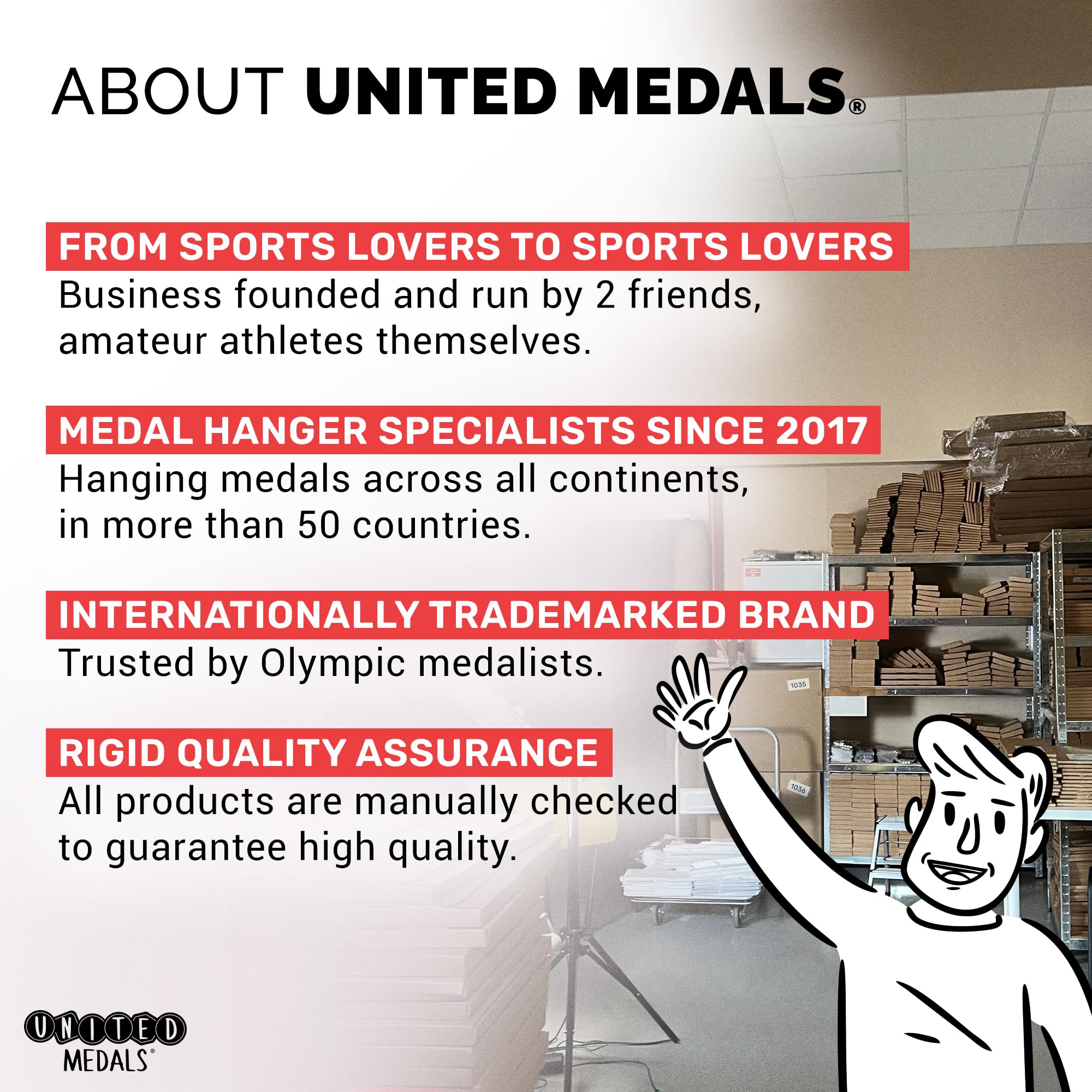 United Medals detailed view of three bars showing tangle-free arrangement benefit