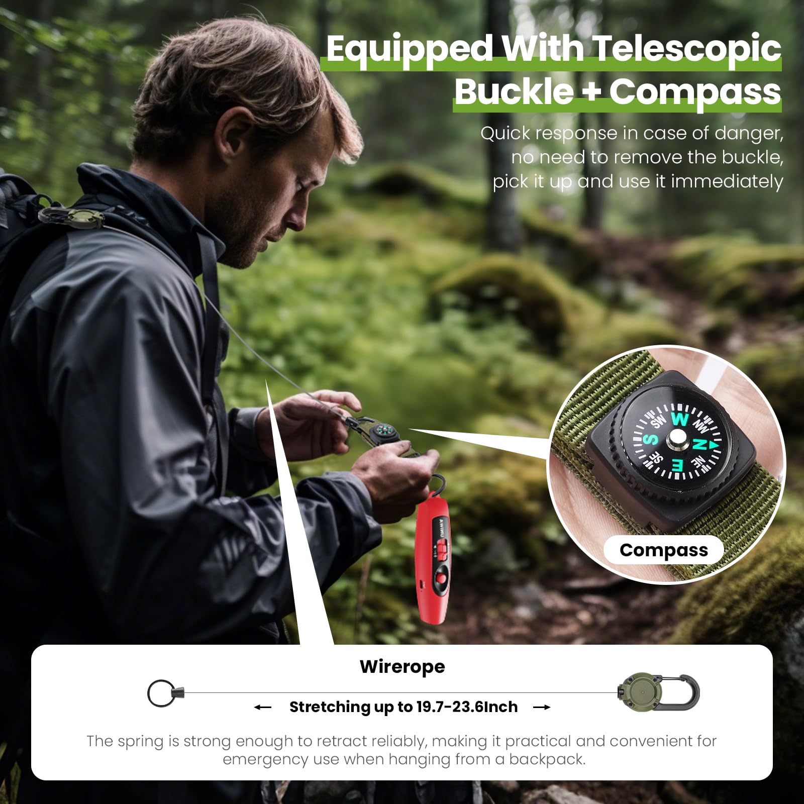 UNIWA compass close-up giving quick orientation benefit on trails