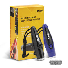 UNIWA front packaging showing two-color whistle set and benefits