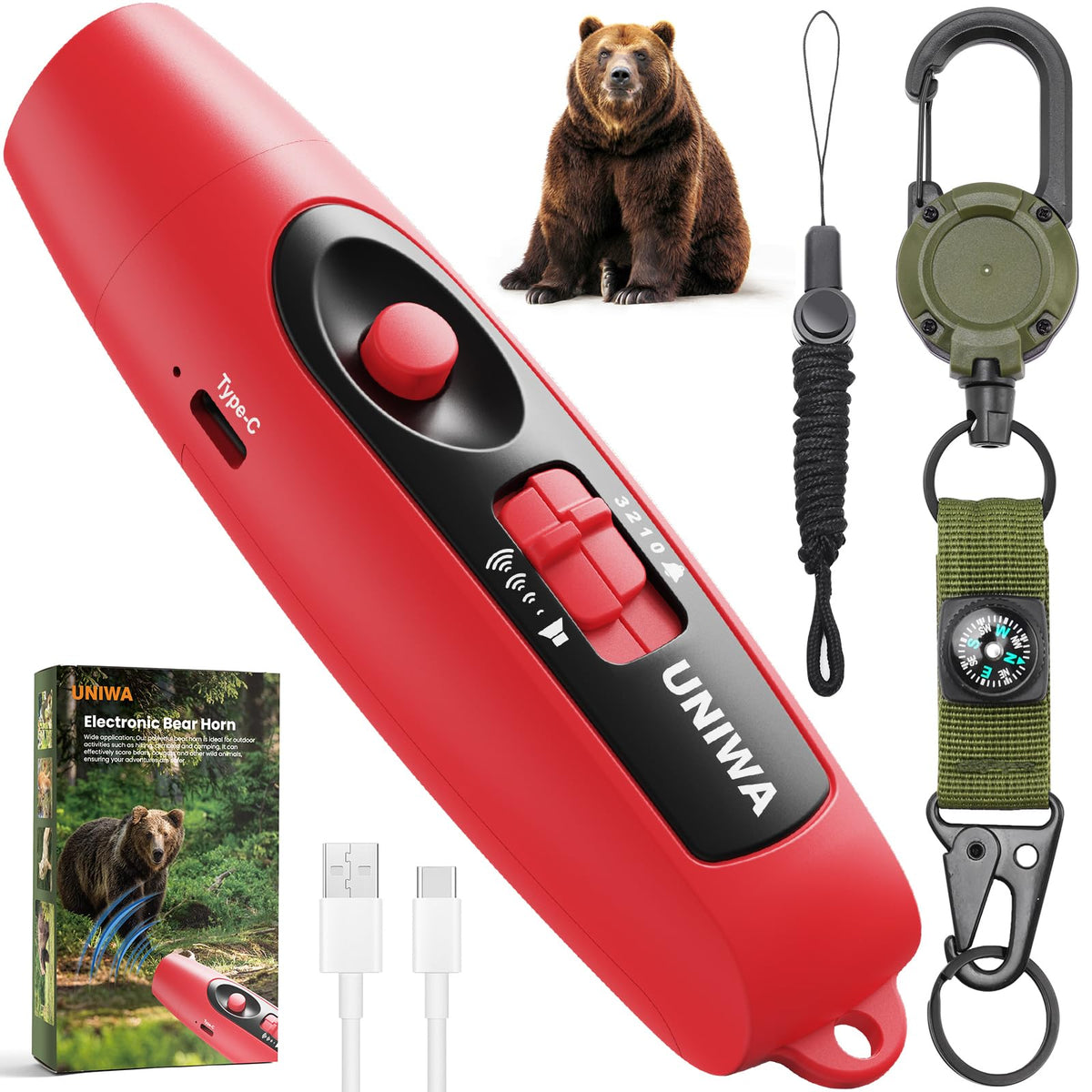 UNIWA front profile showing red horn and quick-access clip for safety