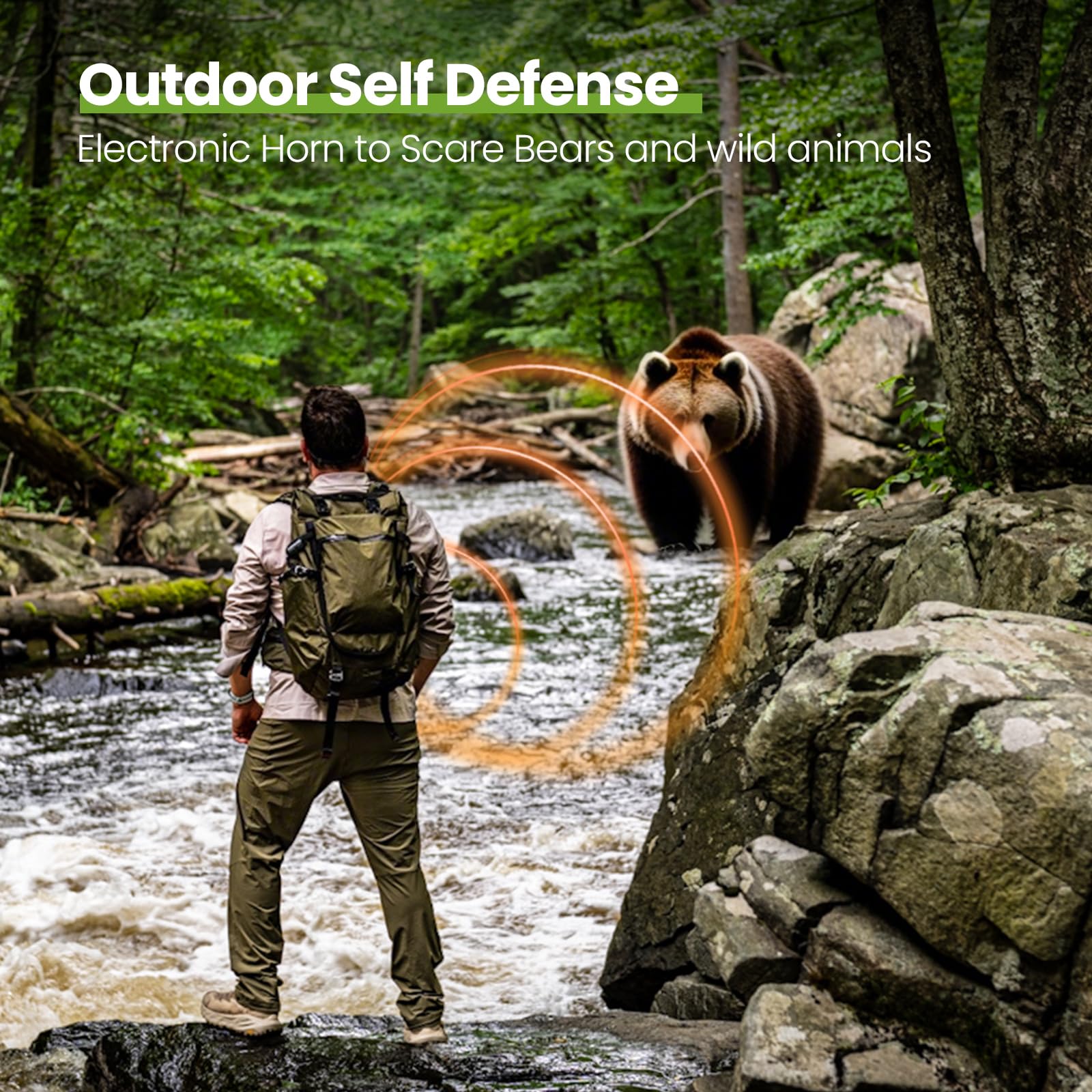 UNIWA attached to backpack on trail illustrating easy reach and security