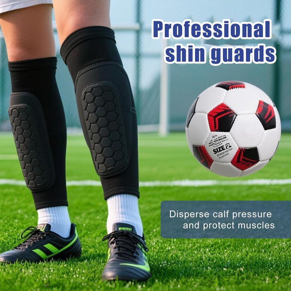 UNOSHOW shin guards shown on leg for size comparison and fit guidance
