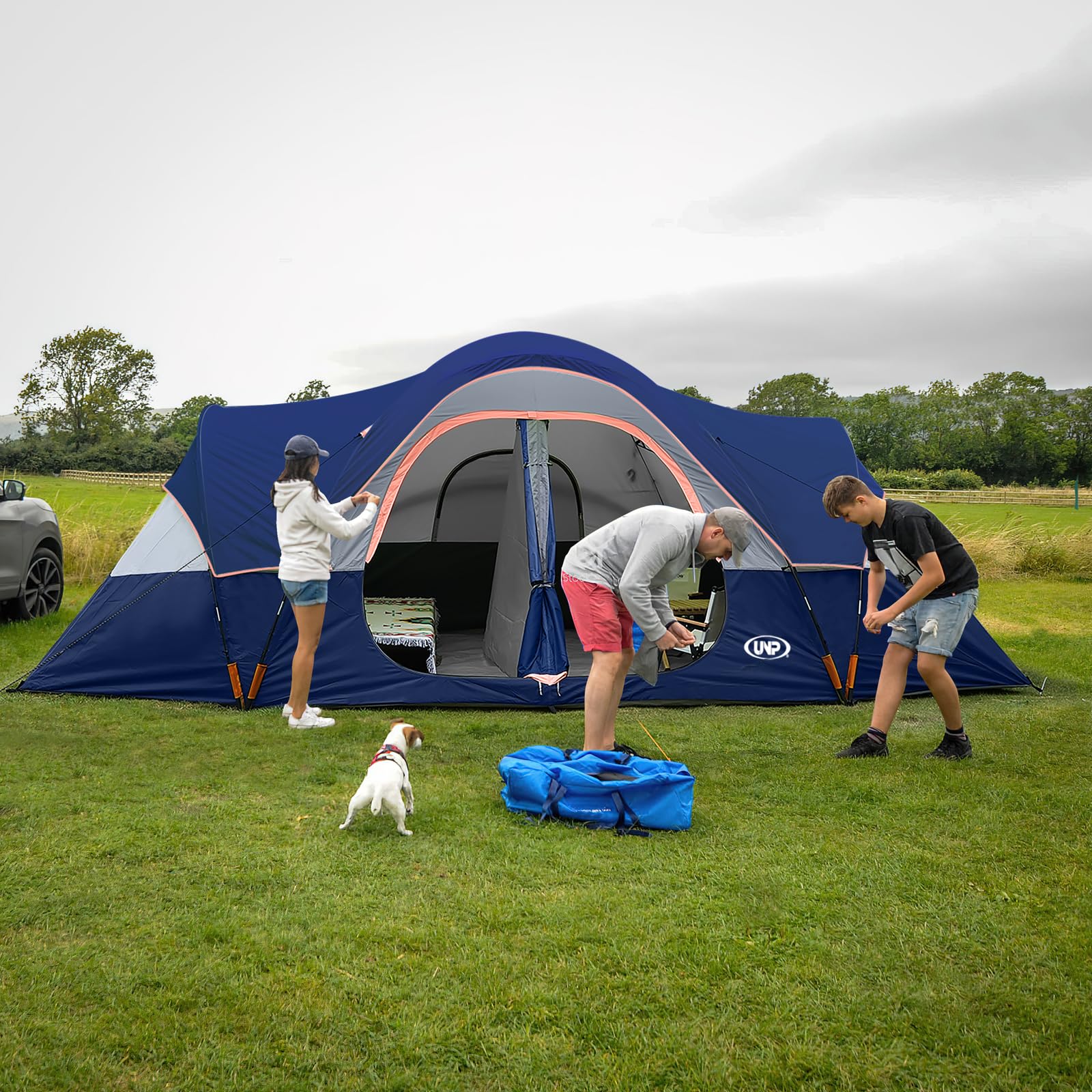 unp lifestyle family camping scene showing group comfort and roomy social space