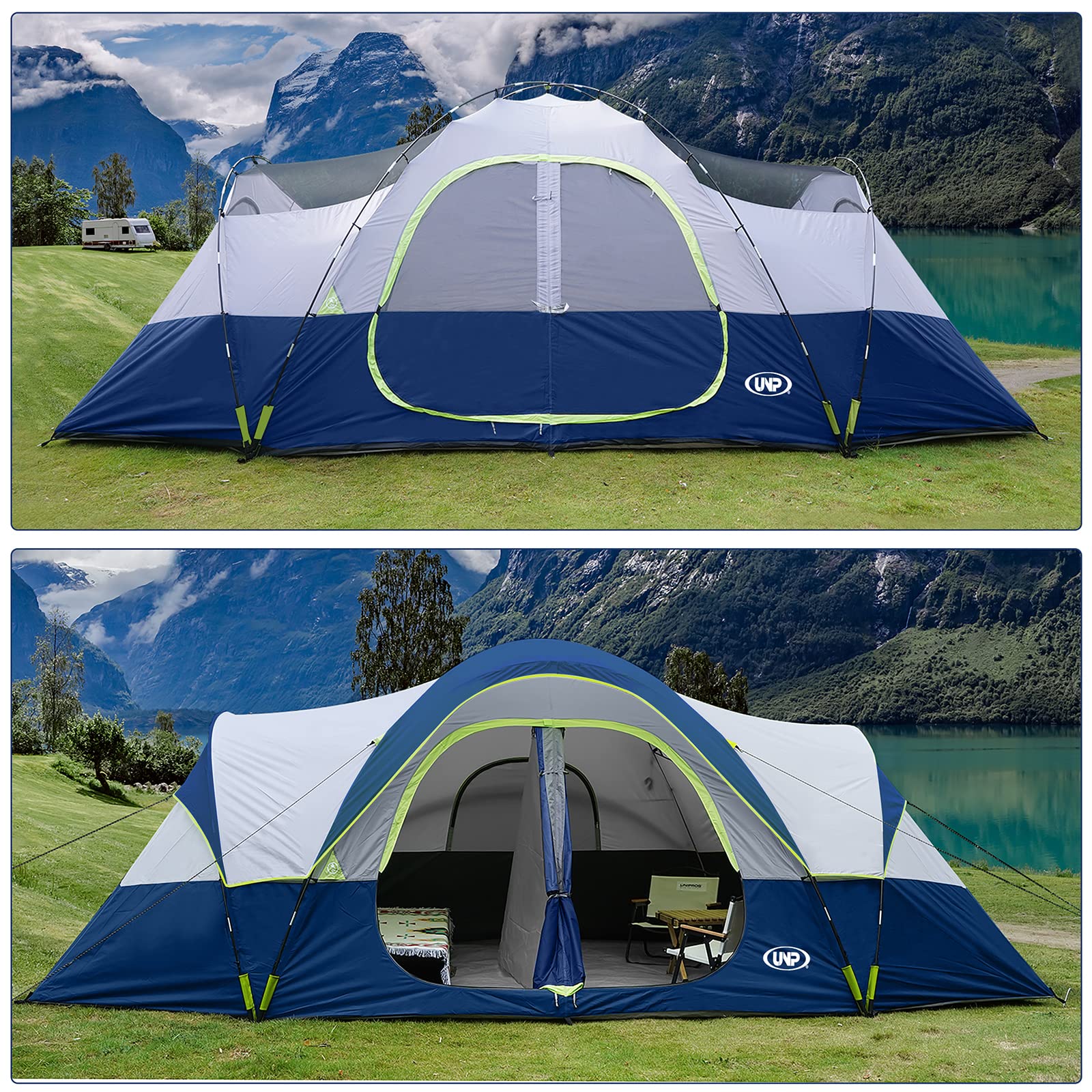UNP tent interior with three queen air mattresses to demonstrate sleeping capacity