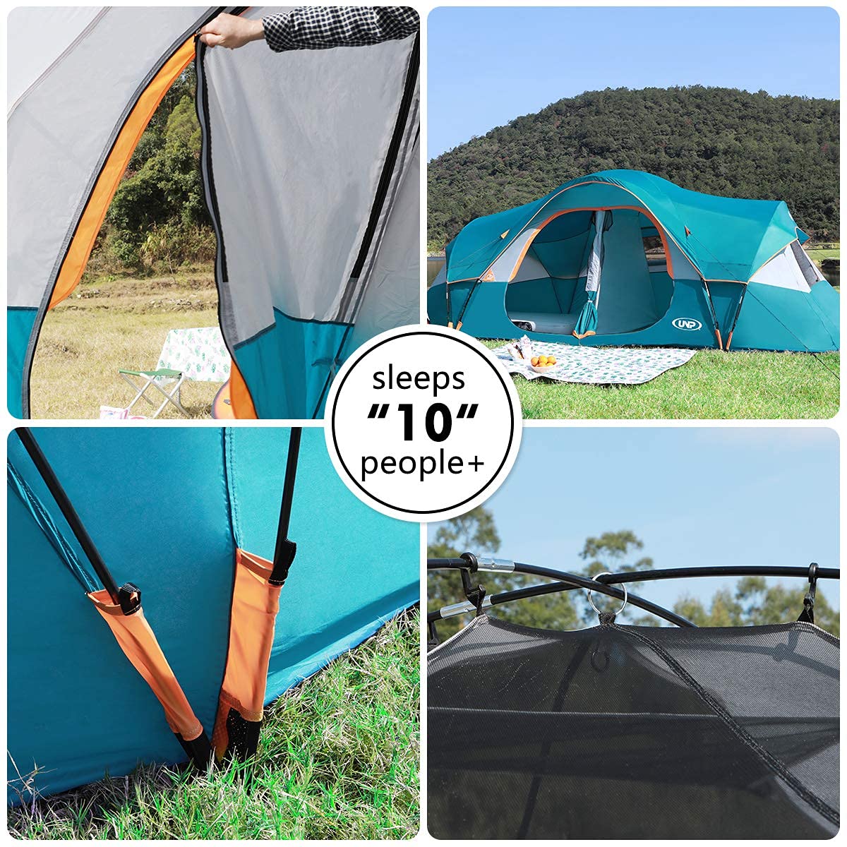 UNP two people setting up tent, demonstrates fast easy assembly