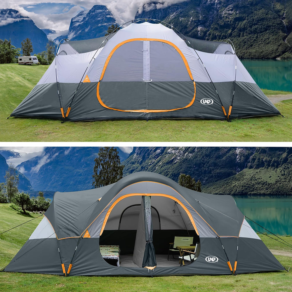 unp two people setting up the tent highlighting quick ten-minute assembly