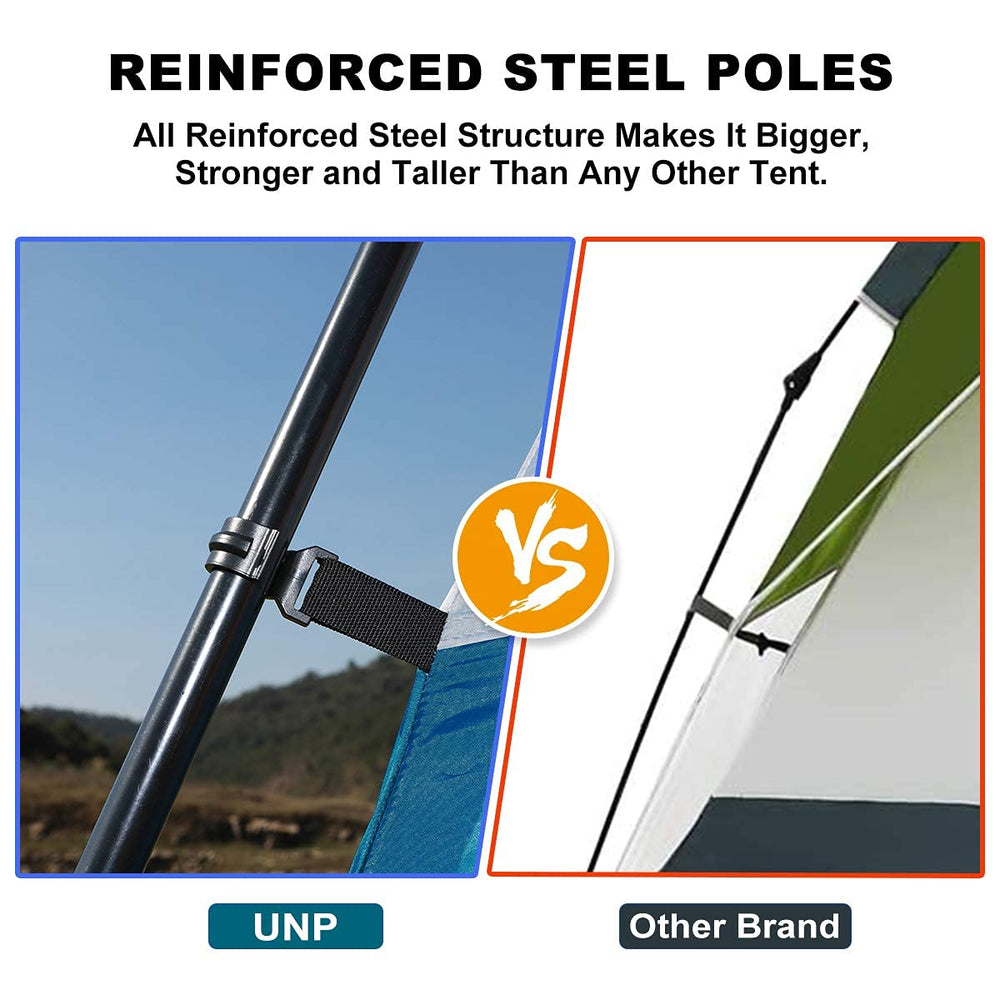 unp steel pole and rainfly connection illustrating sturdy frame and secure anchoring