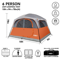 UNP tent interior highlighting 78-inch center height for standing comfort