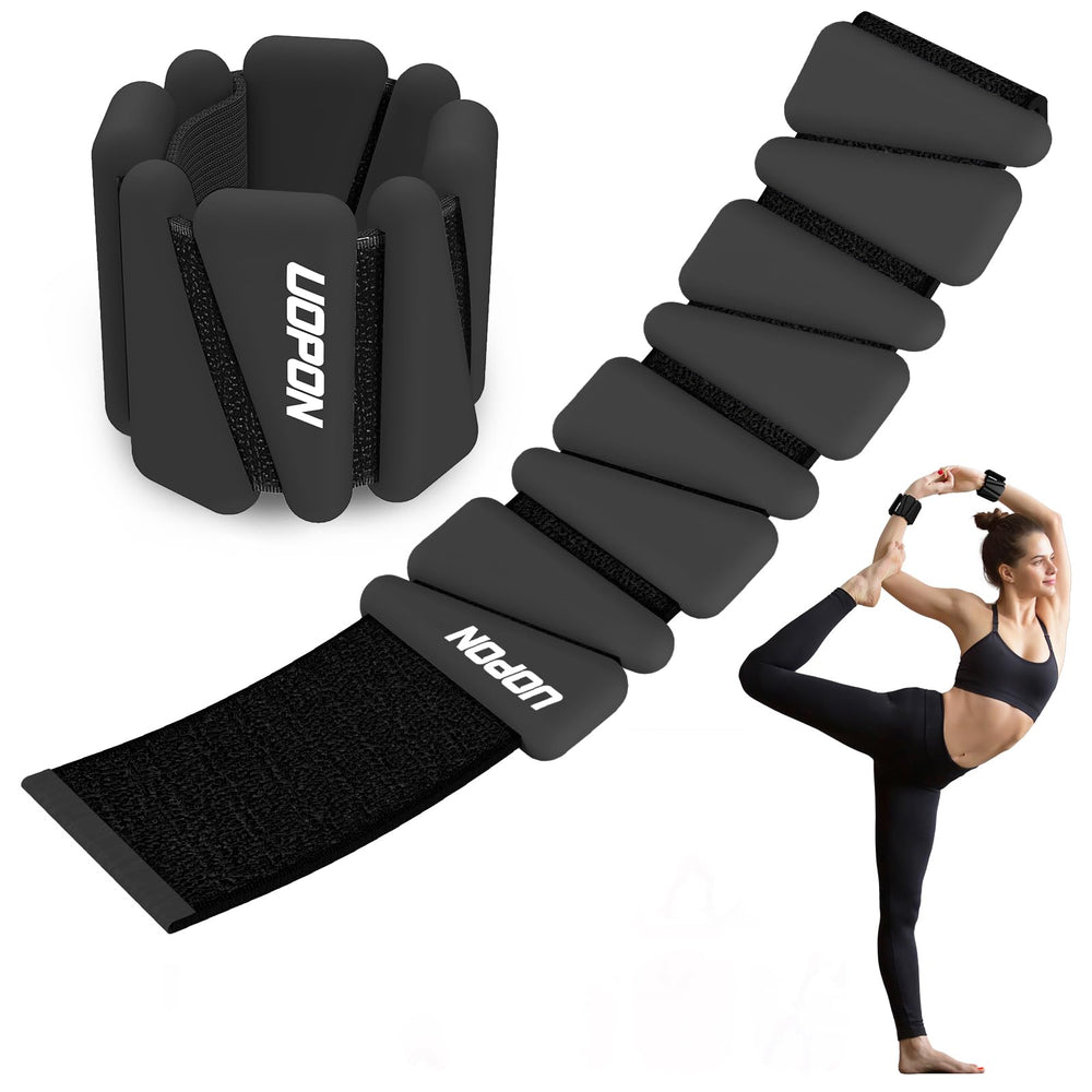 UOPON front view of silicone wrist and ankle weights showing sleek design and fit benefit