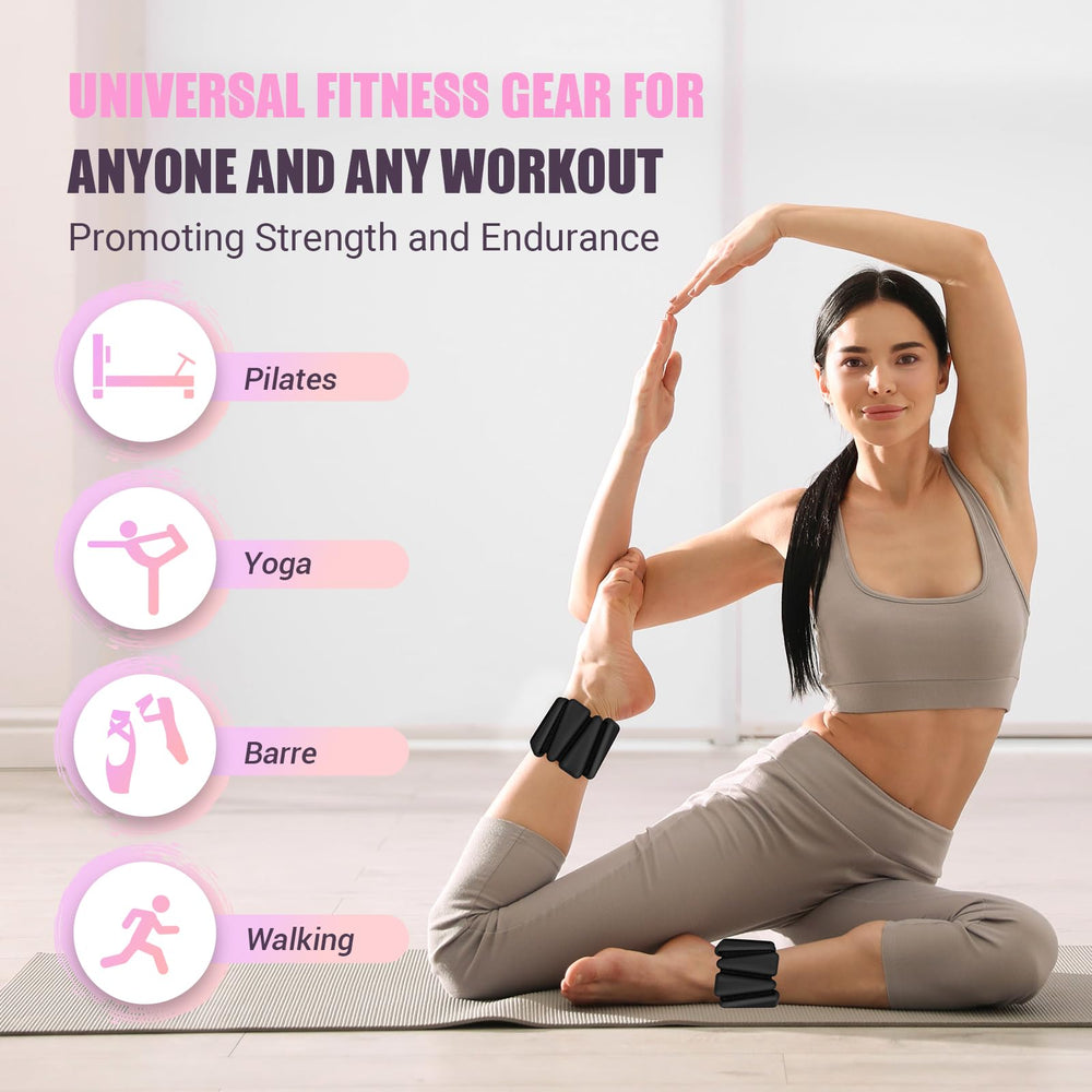 UOPON wrist weights next to a ruler showing adjustable size and fit benefit