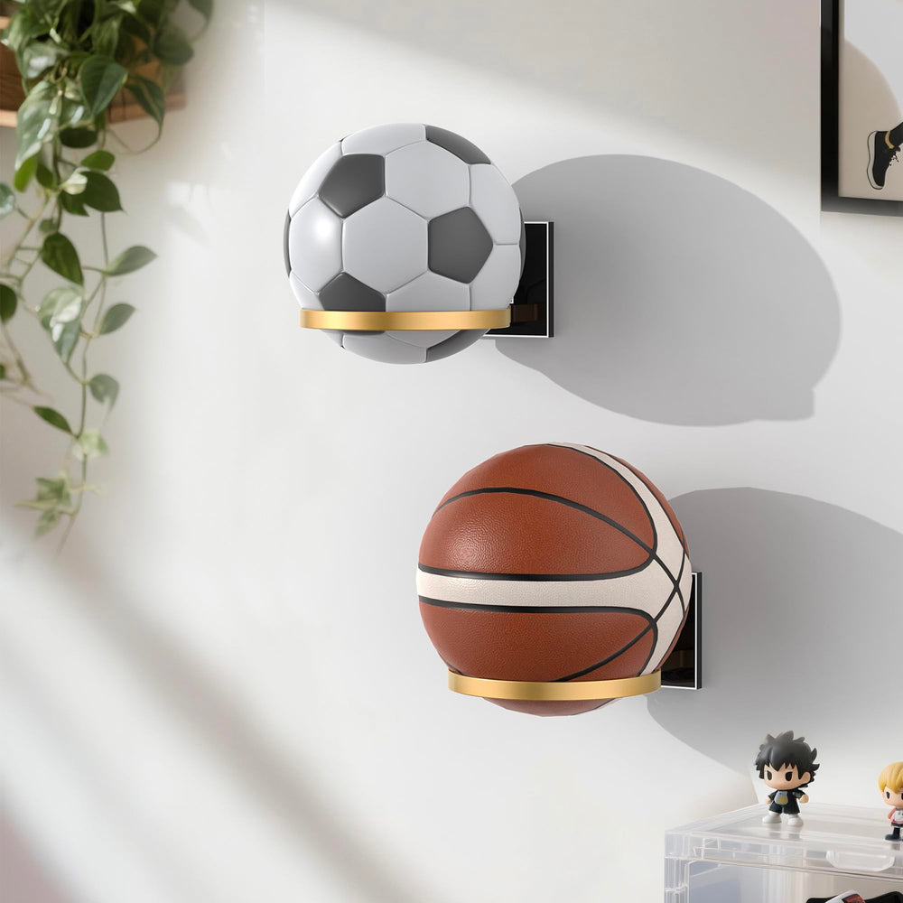 UoYeet soccer ball mounted in garage showing organized space saving