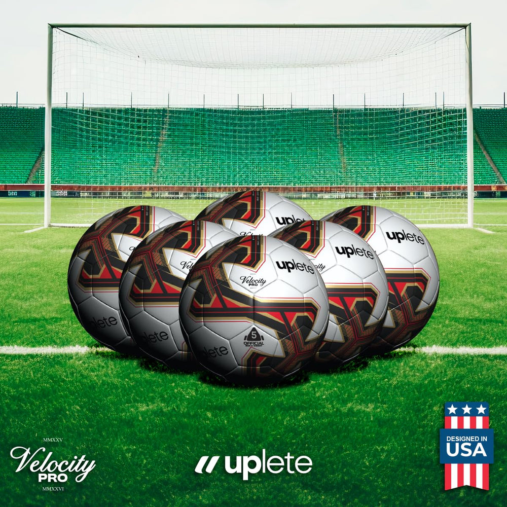 Uplete soccer balls in use on a training field illustrating group practice and coaching convenience benefit