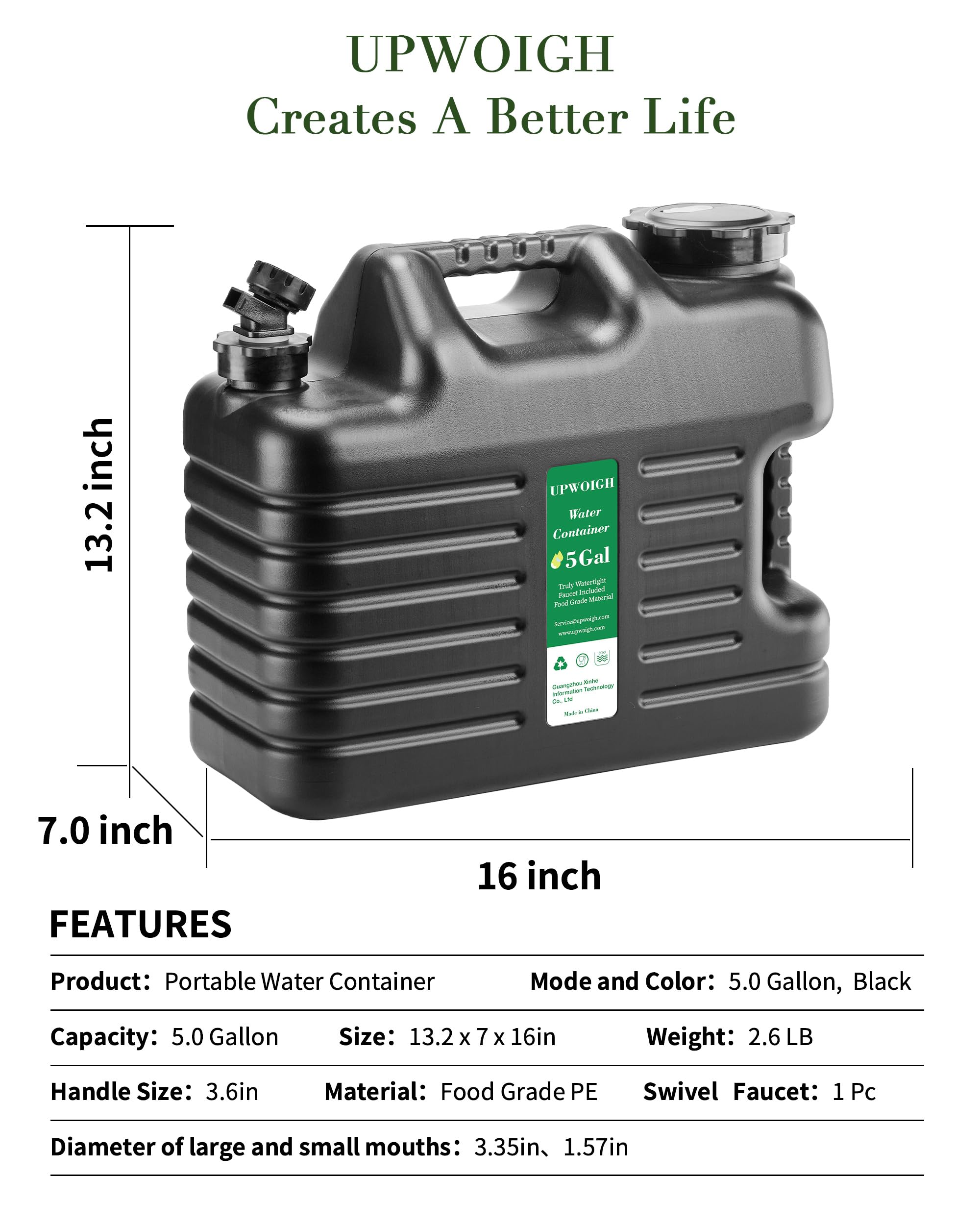 UPWOIGH close-up of spigot showing controlled dispensing and easy-access benefit