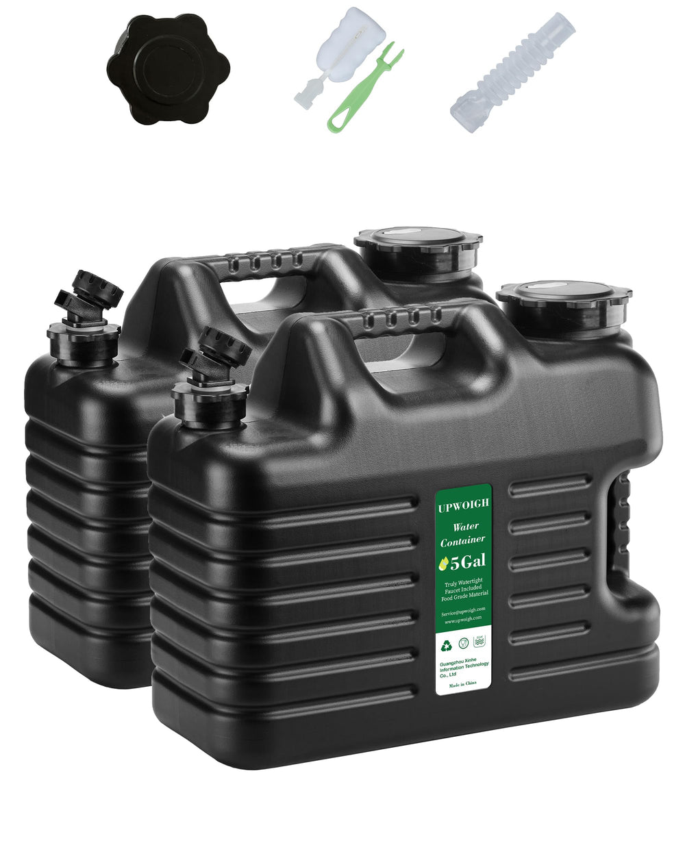 UPWOIGH front view of two matte-black jugs showing compact packability and storage benefit