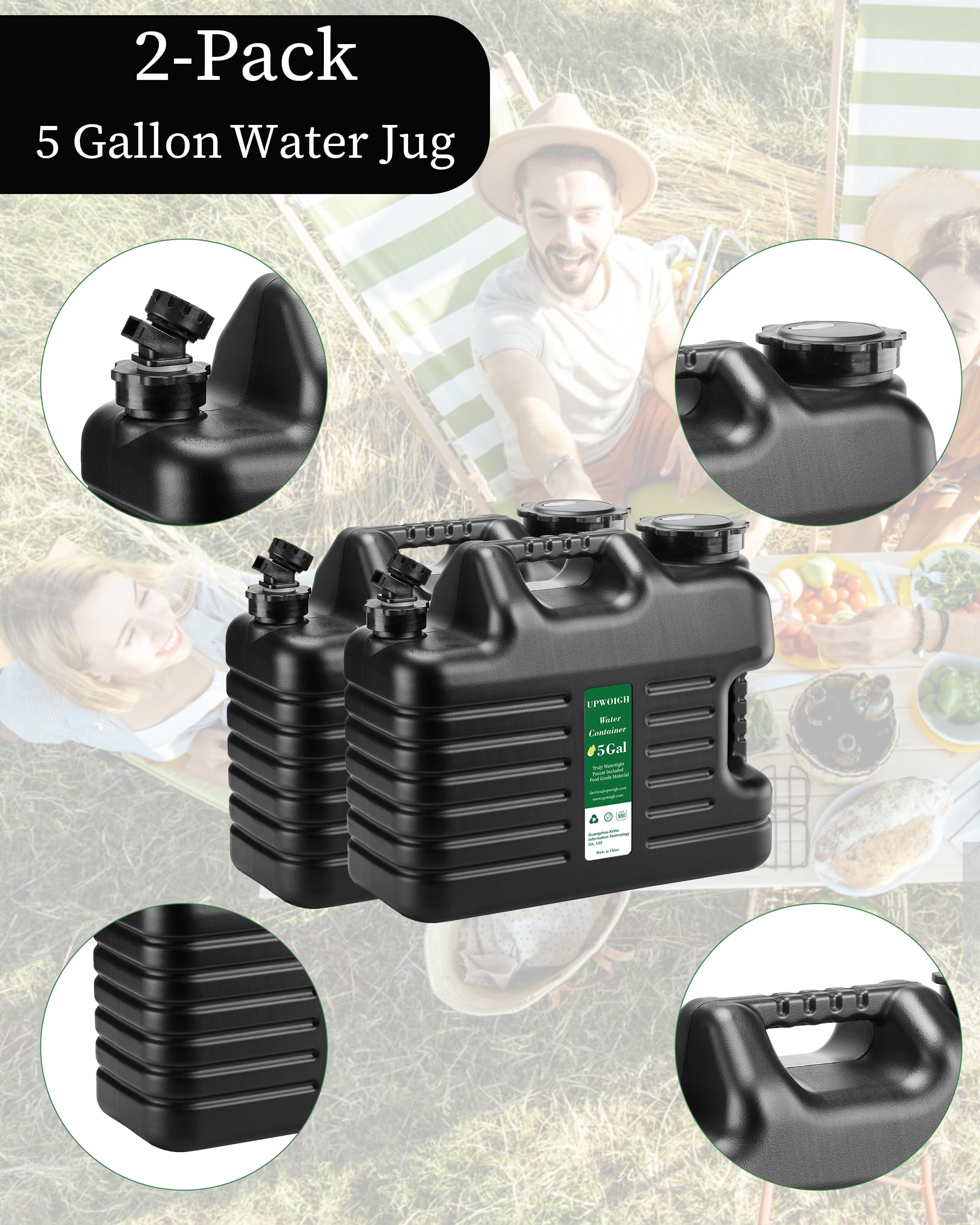 UPWOIGH jugs in a car trunk demonstrating space-efficient fit and travel convenience