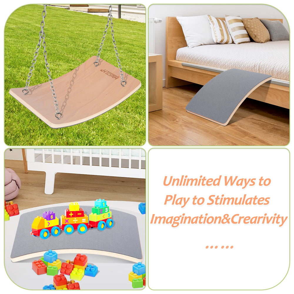 Urban Deco board used as bridge in imaginative play encouraging creative movement