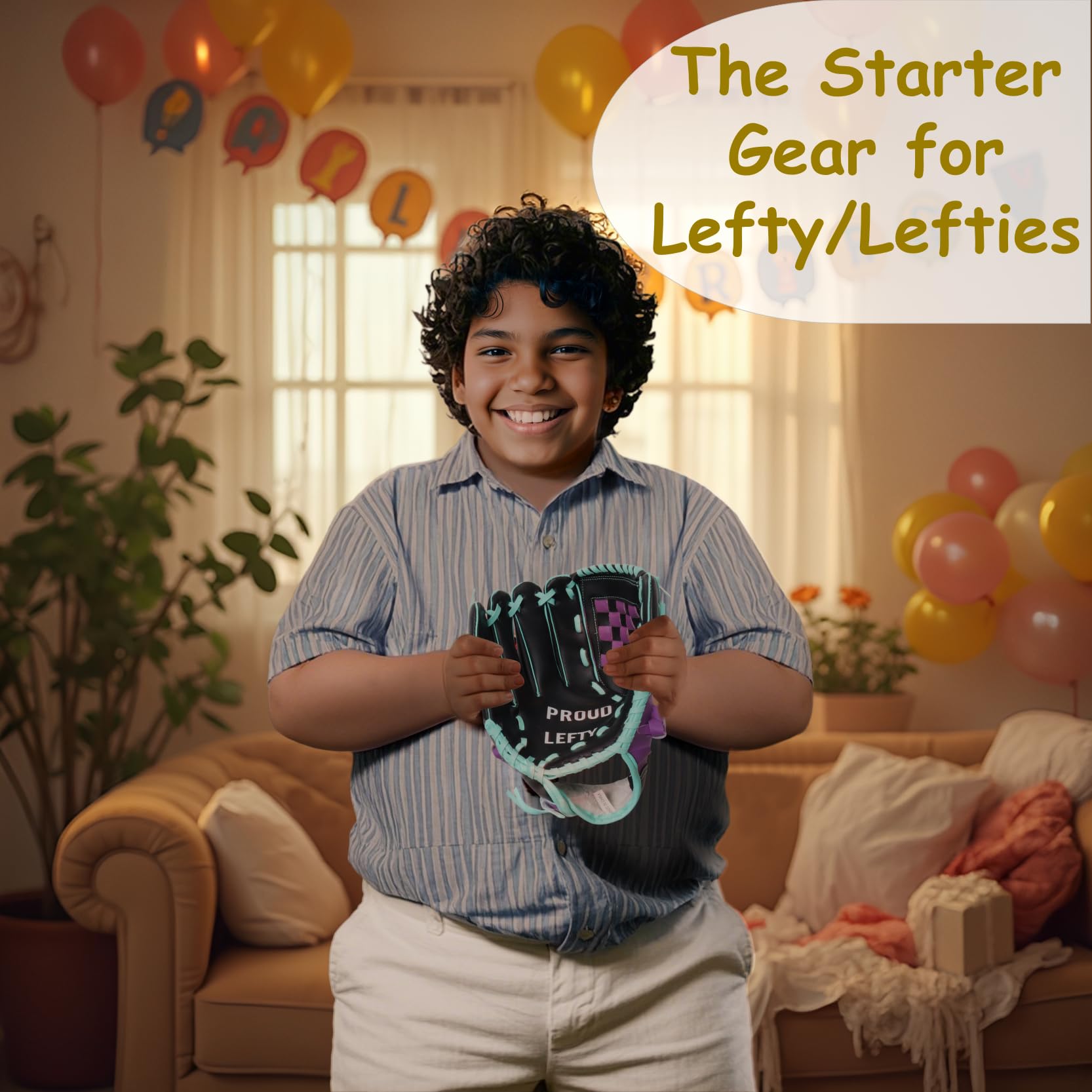 Urby glove next to ruler indicating 10.5 inch youth size for fit