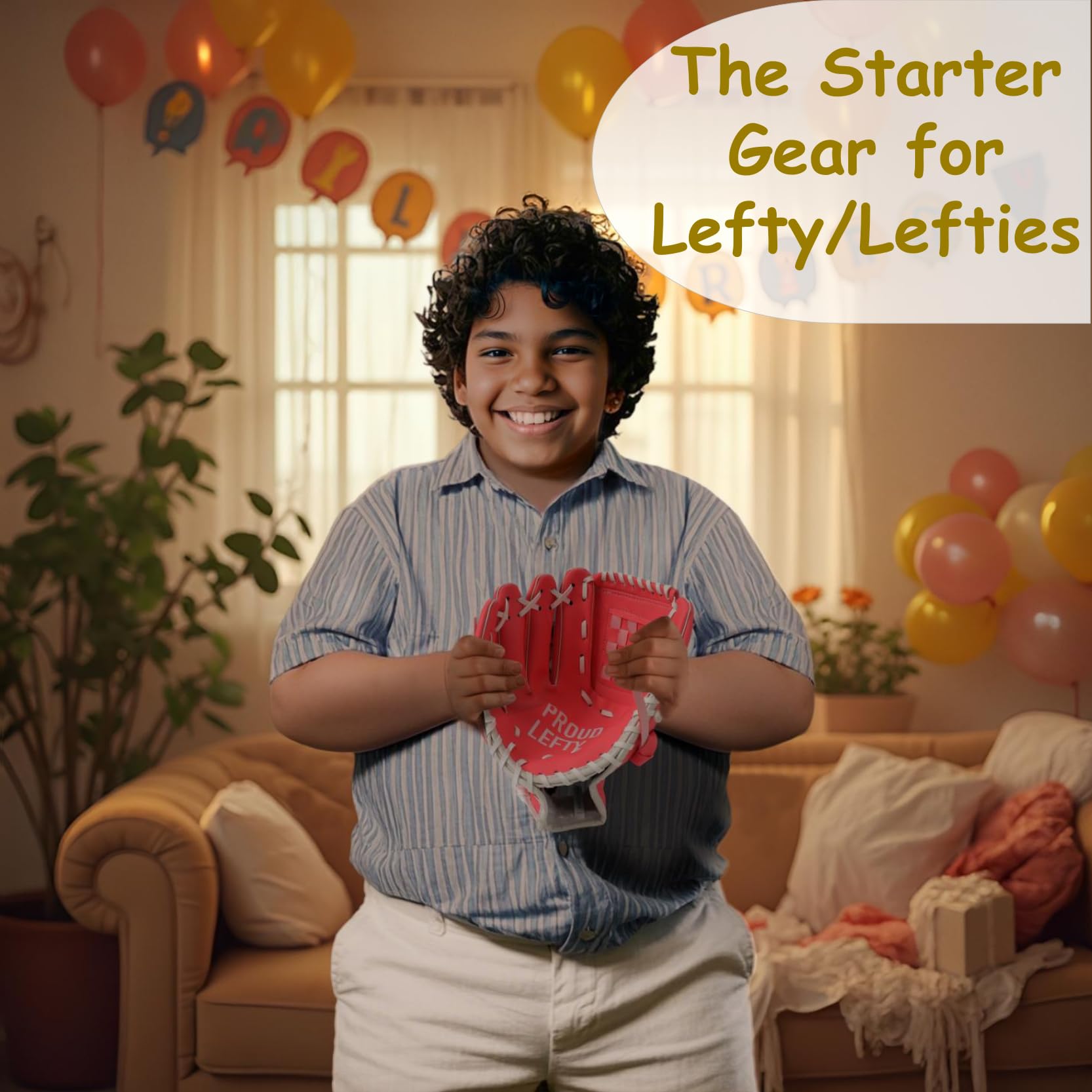 Urby glove next to child's hand for size comparison aiding selection
