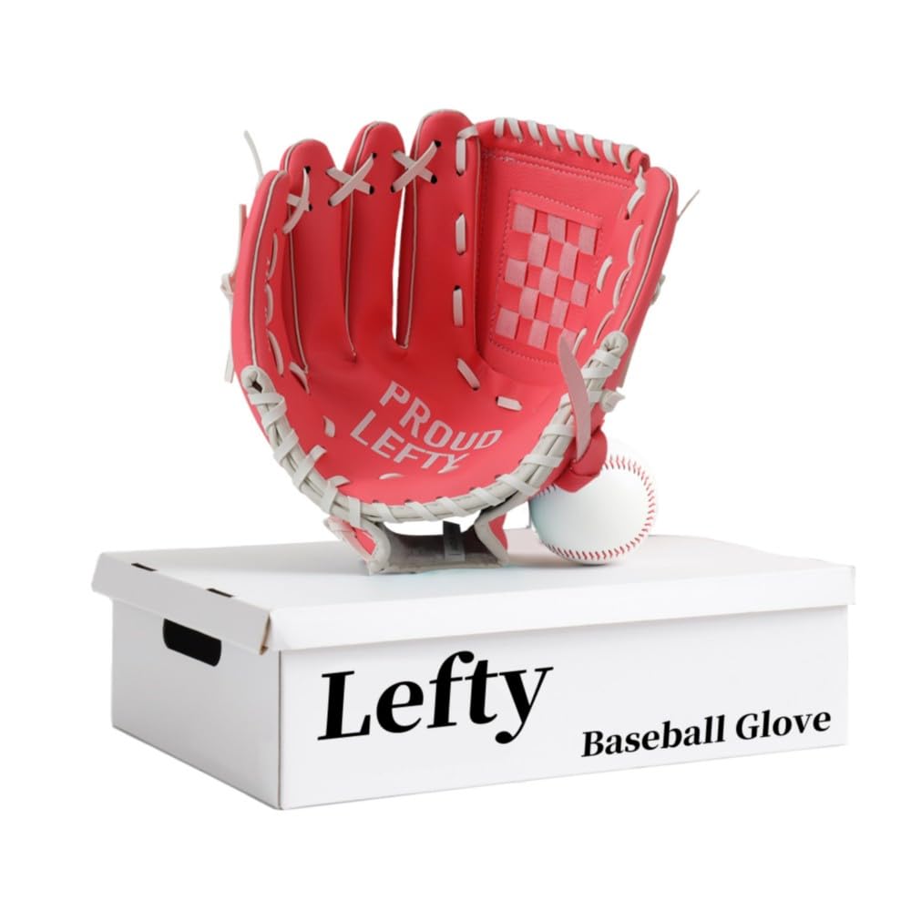 Urby front view pink left-handed glove showing fit and bright color for visibility