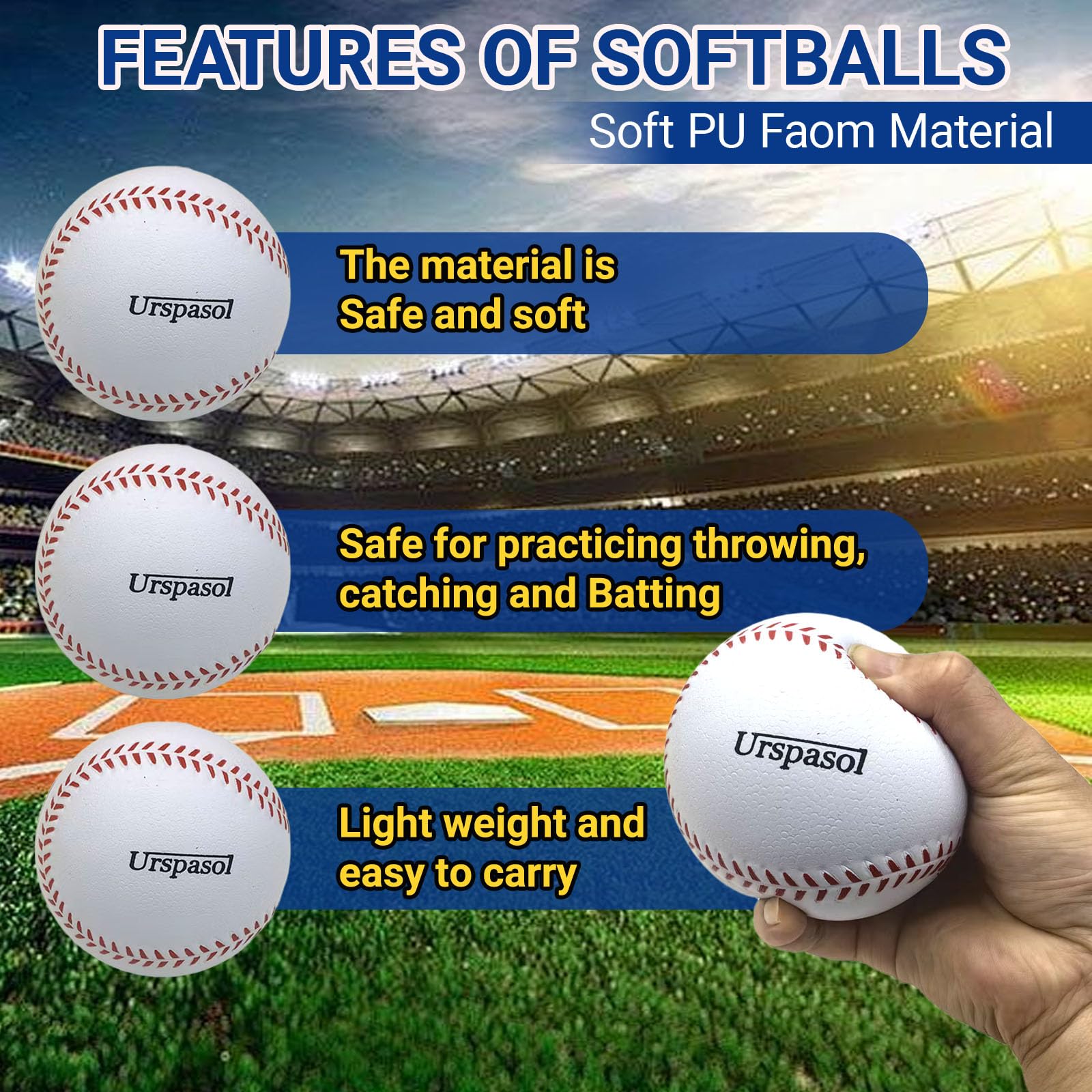 Urspasol ball held in hand demonstrating oversized 12-inch scale and comfort
