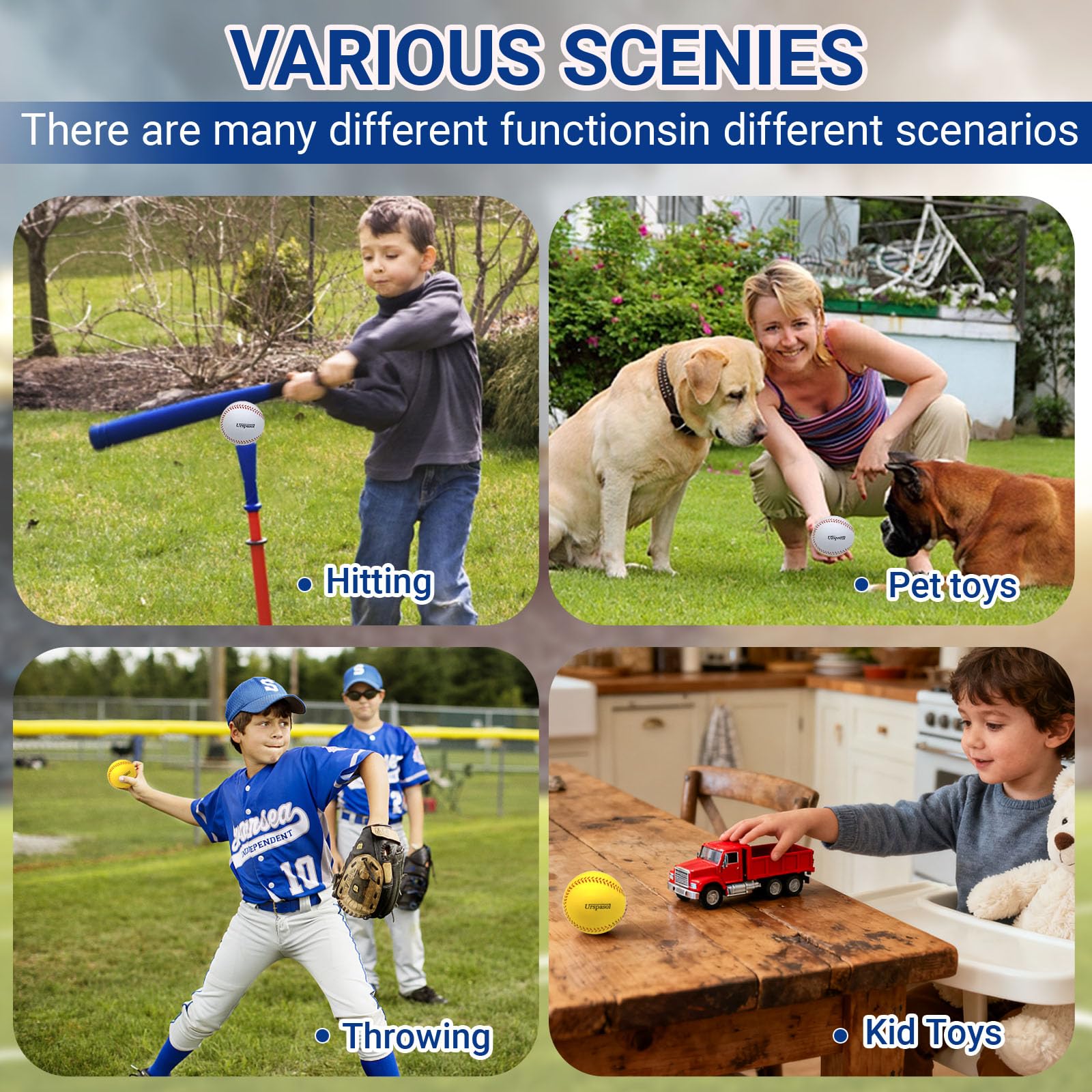 Urspasol softball on grass in play setting illustrating safe outdoor recreation