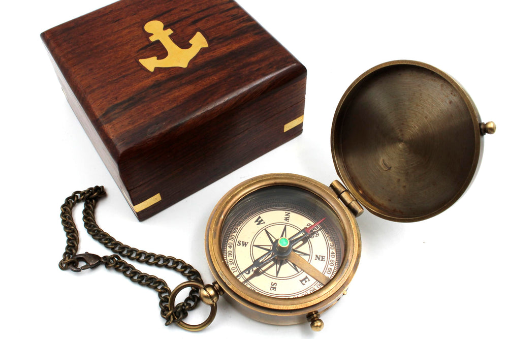 US HANDICRAFTS compass side profile showing antique finish and solid construction