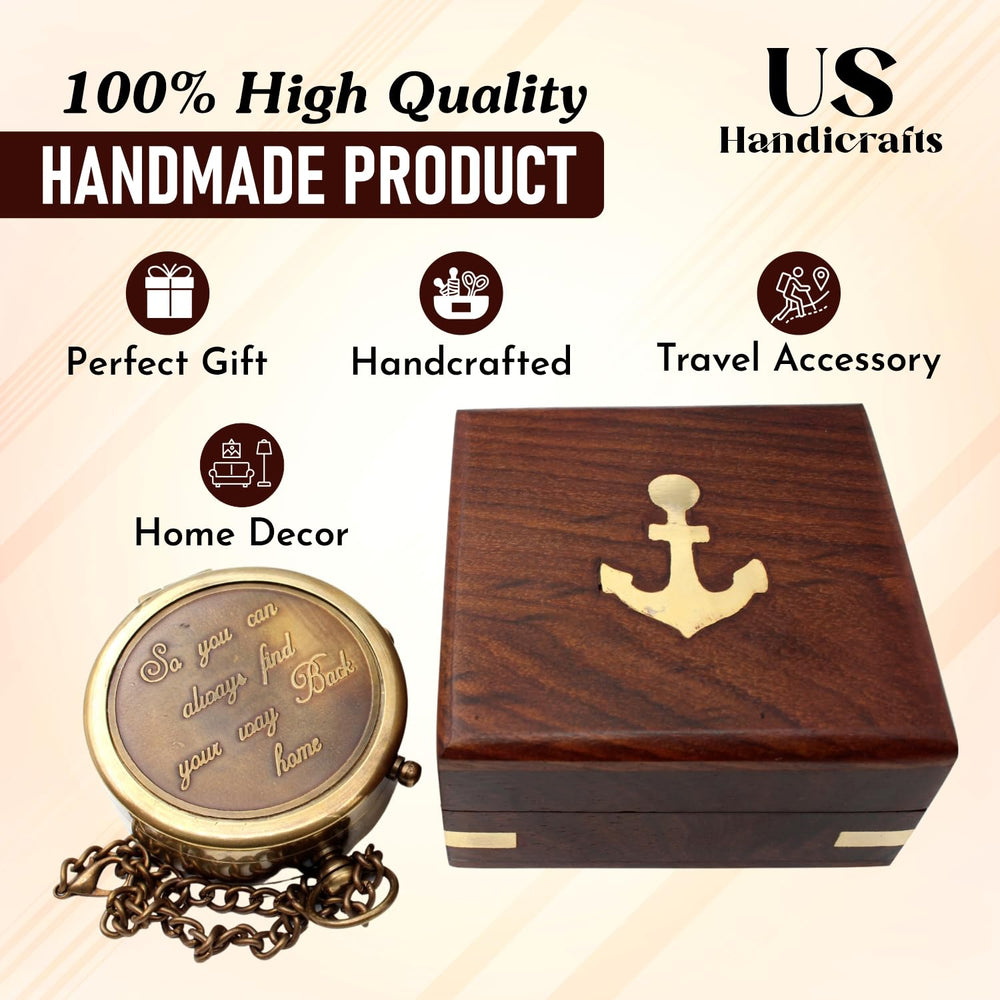 US HANDICRAFTS compass needle close-up highlighting accurate magnetic navigation